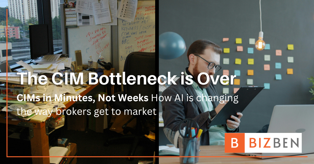Business broker comparing manual CIM creation taking weeks versus AI-powered CIM generation taking minutes